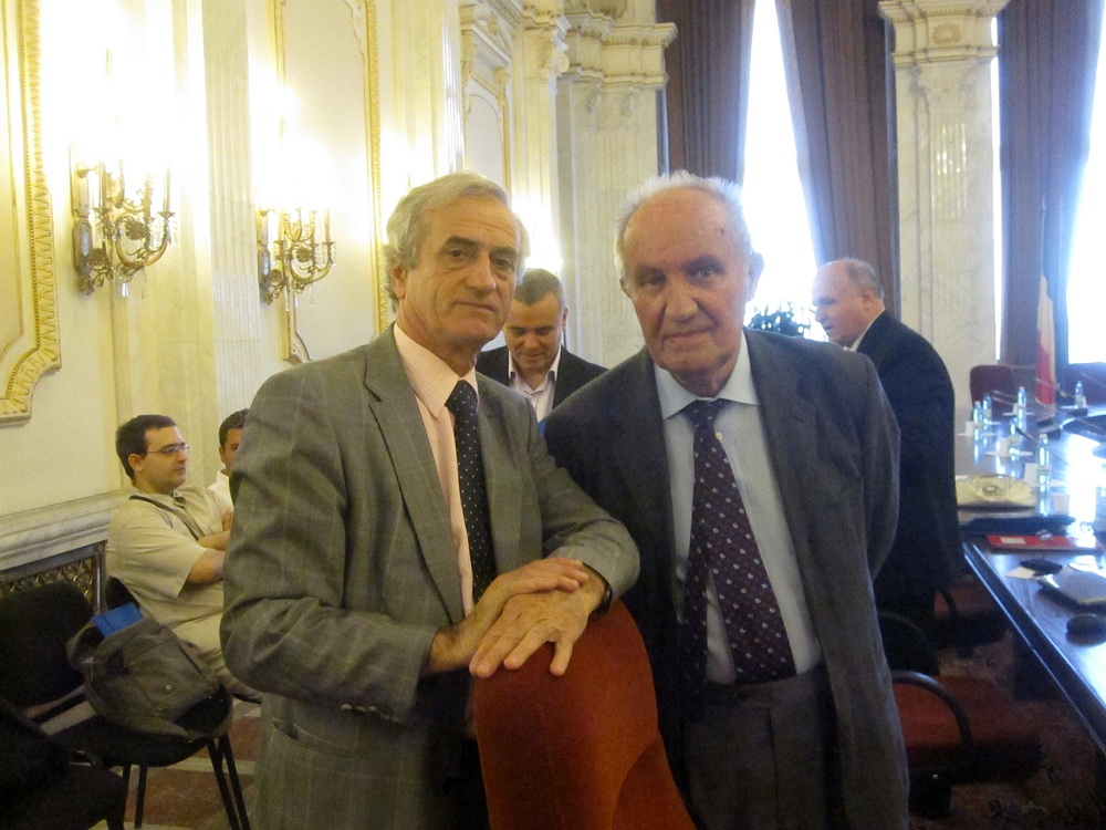 Ioan Sabau Pop si prof Dinu C Giurescu la dezbaterea despre Statutul Minoritatilor