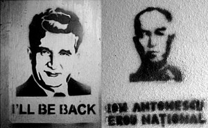 Nicolae Ceausescu - Ion Antonescu - Stencil - Graffiti Buchraest - Ziaristi Online