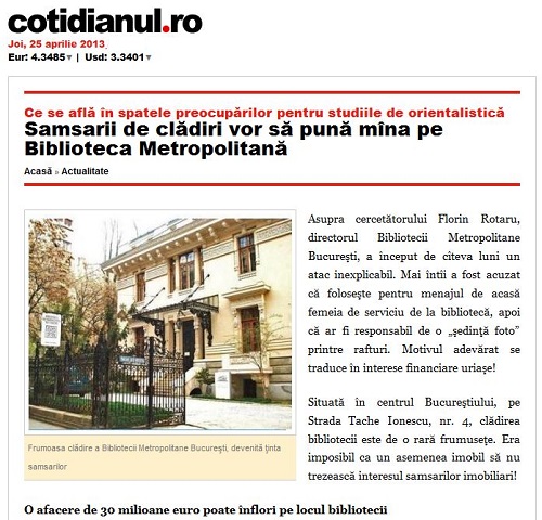Samsarii de imobile ataca Biblioteca Metropolitana din Bucuresti - Cotidianul