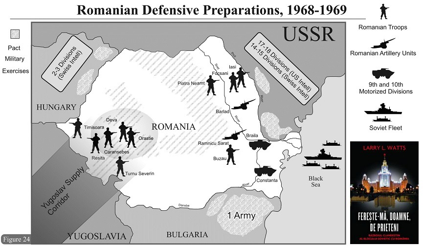Harta Romania in fata atacului URSS, Ungariei si Bulgariei in 1968 - Larry Watts via Ziaristi Online