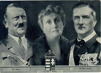 Adolf Hitler mit dem ungarischen Staatsoberhaupt Miklos Horthy und Frau - August 1938 - Postkate via Ziaristi Online