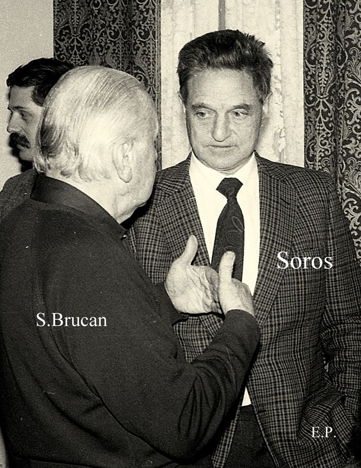 Silviu Brucan si George Soros la sediul GDS ian 1990 Foto Emanuel Parvu 2