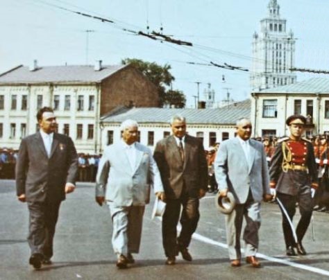 Leonid Brejnev, Nikita Hruşciov, Ion Gheorghe Maurer şi Gheorghe Gheorghiu-Dej la Moscova