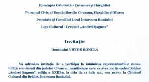 Invitatie Victor Roncea Episcopia Harghitei si Covasnei Forumul Romanilor 2015