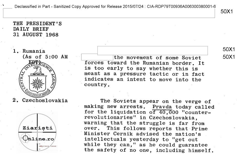 31 august 1968 CIA - PDB - Romania - Invazie URSS