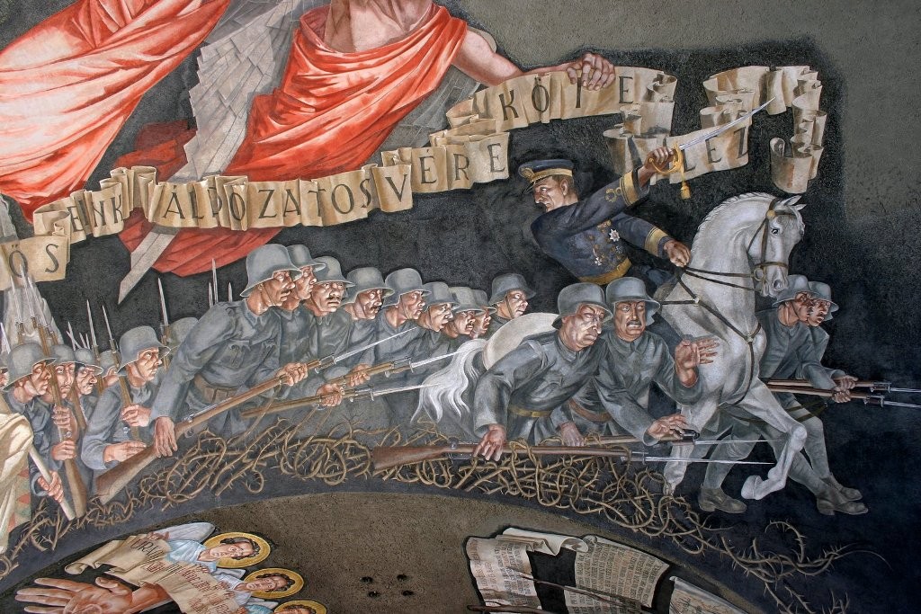 Aba-Novák Vilmos freskója, a központban Horthy alakja - Fresca