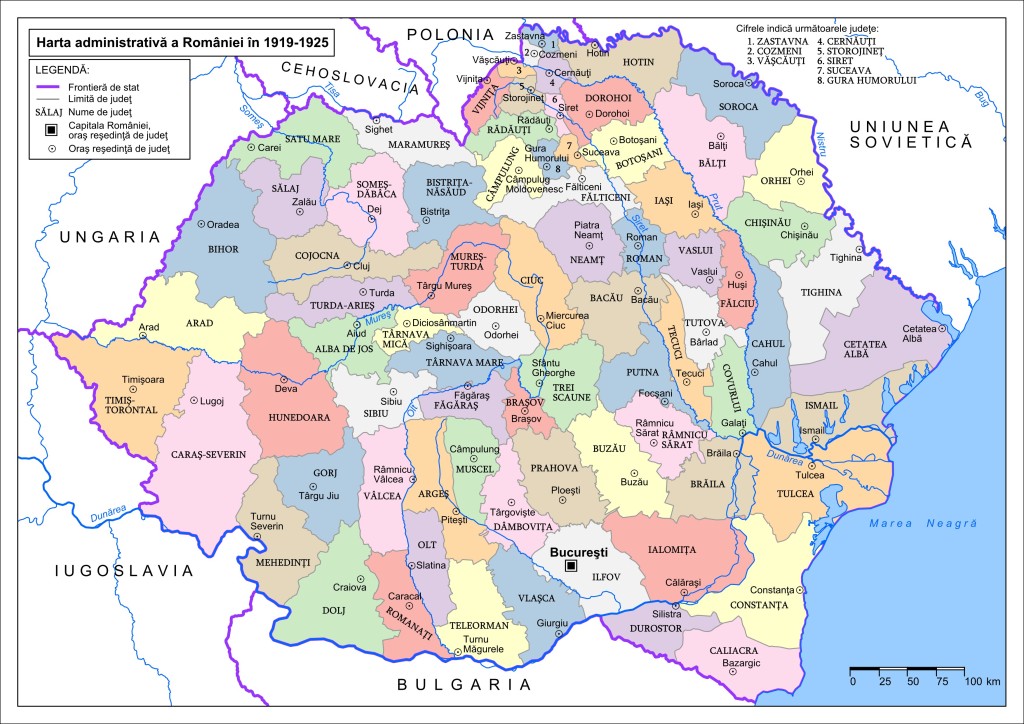 Harta Administrativa a Romaniei Mari 1919 - 1925