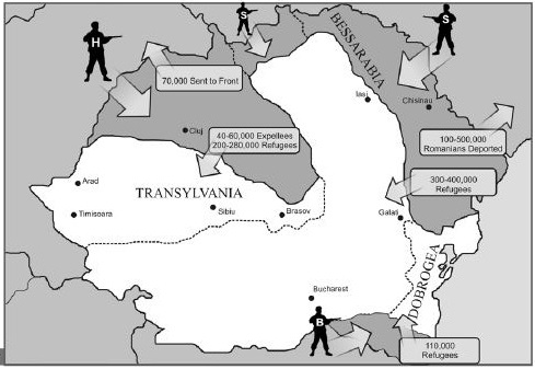 Romania-1940-under-Soviet-and-Hungarian-Atack-over-Basarabia-and-Transilvania