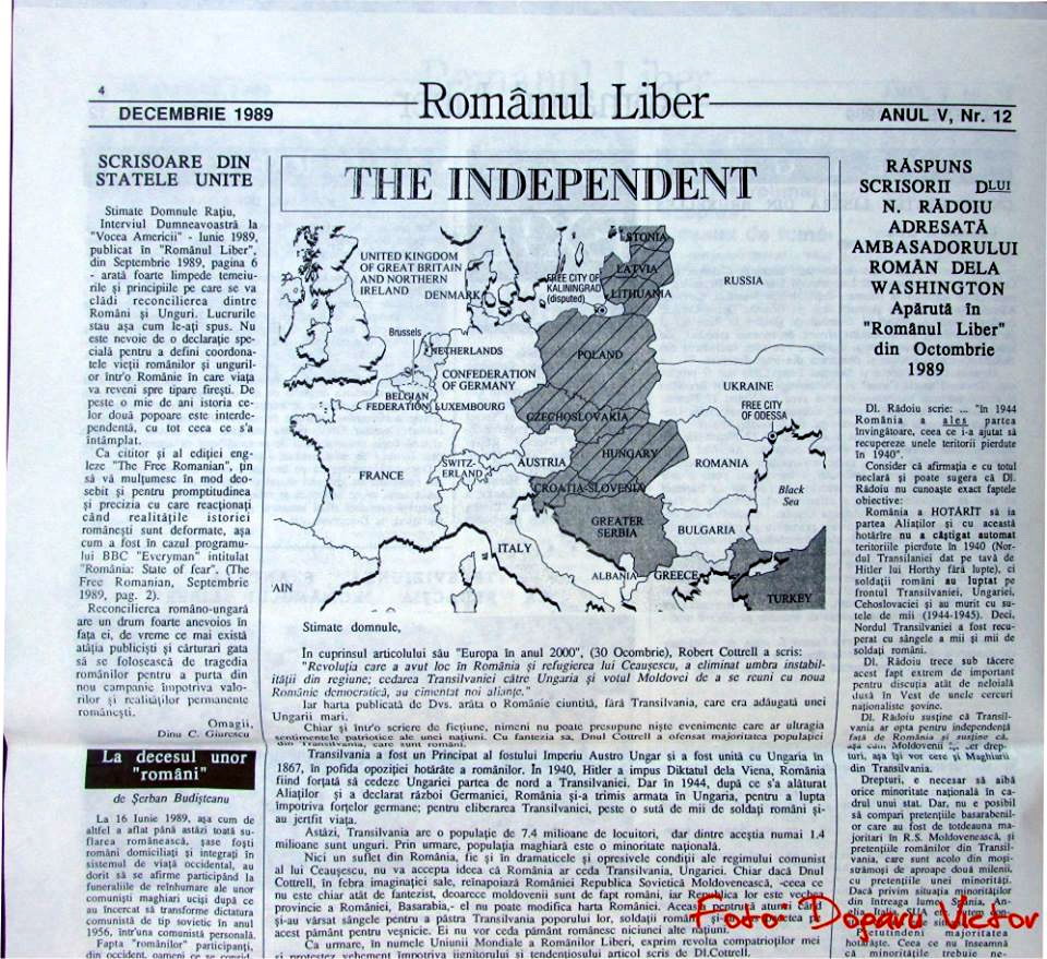 Ion Ratiu vs ruperea Transilvaniei in 1989 - Harta The Independent