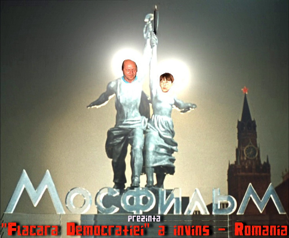 Traian Basescu si Monica Macovei Mosfilm cu Flacara Democratiei