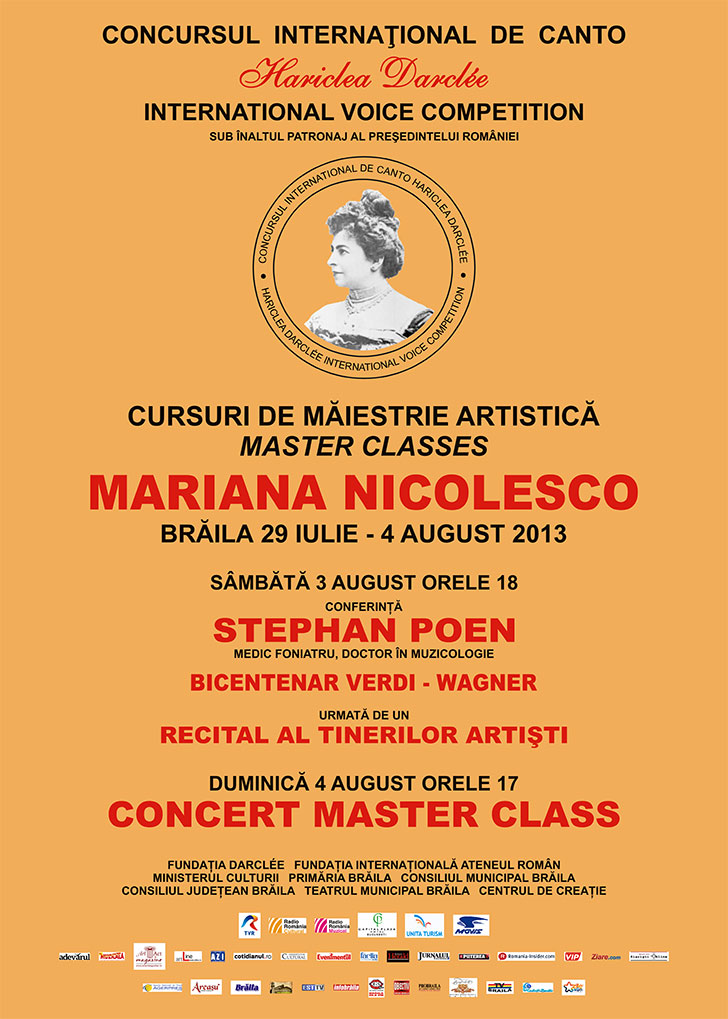Master Classes Mariana Nicolesco Hariclea Darclee Braila 2013 Afis - Ziaristi Online