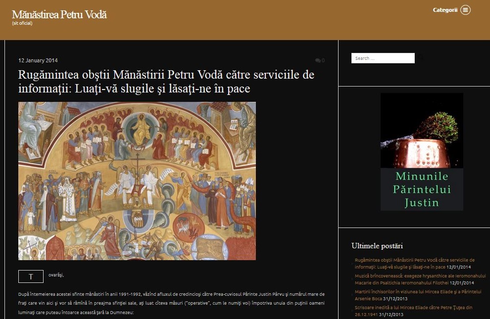 Manastirea Petru Voda despre agentii provocatori ai SRI Teodot si Gabriel Gioacas aka Apologeticum