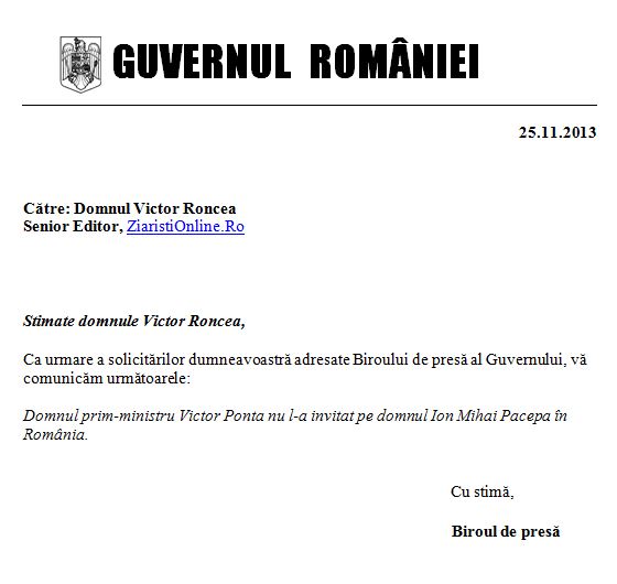 Guvernul Romaniei - Victor Ponta - despre Ion Mihai Pacepa si Andrei Muraru pentru Ziaristi Online